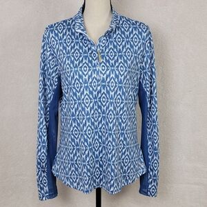 The American Outdoorsman Blue And White Print Long Sleeve 1/4 Zip Pullover Sz XL